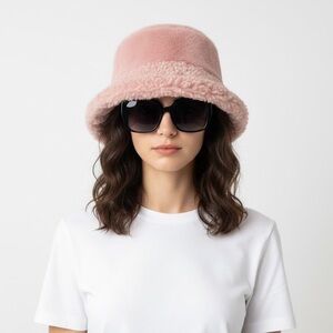 PINK PLUSH FUZZY BUCKET HAT